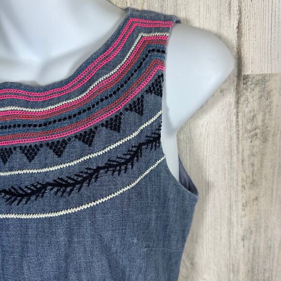 J.Crew Chambray Sleeveless Shift Dress 4 – Embroidered Neckline & Hem Classic - Picture 4 of 11